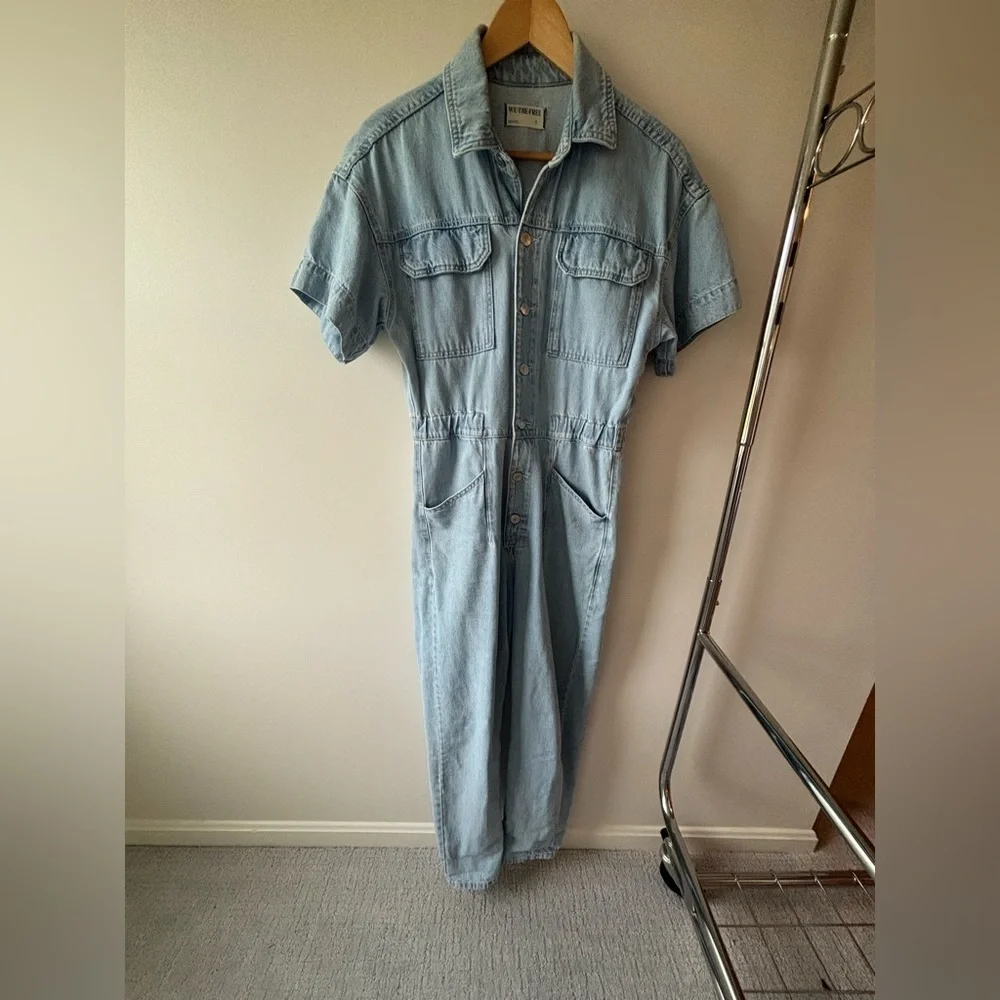 We The Free Light Wash Denim Short-Sleeve Jumpsuit - Picture 1 of 4